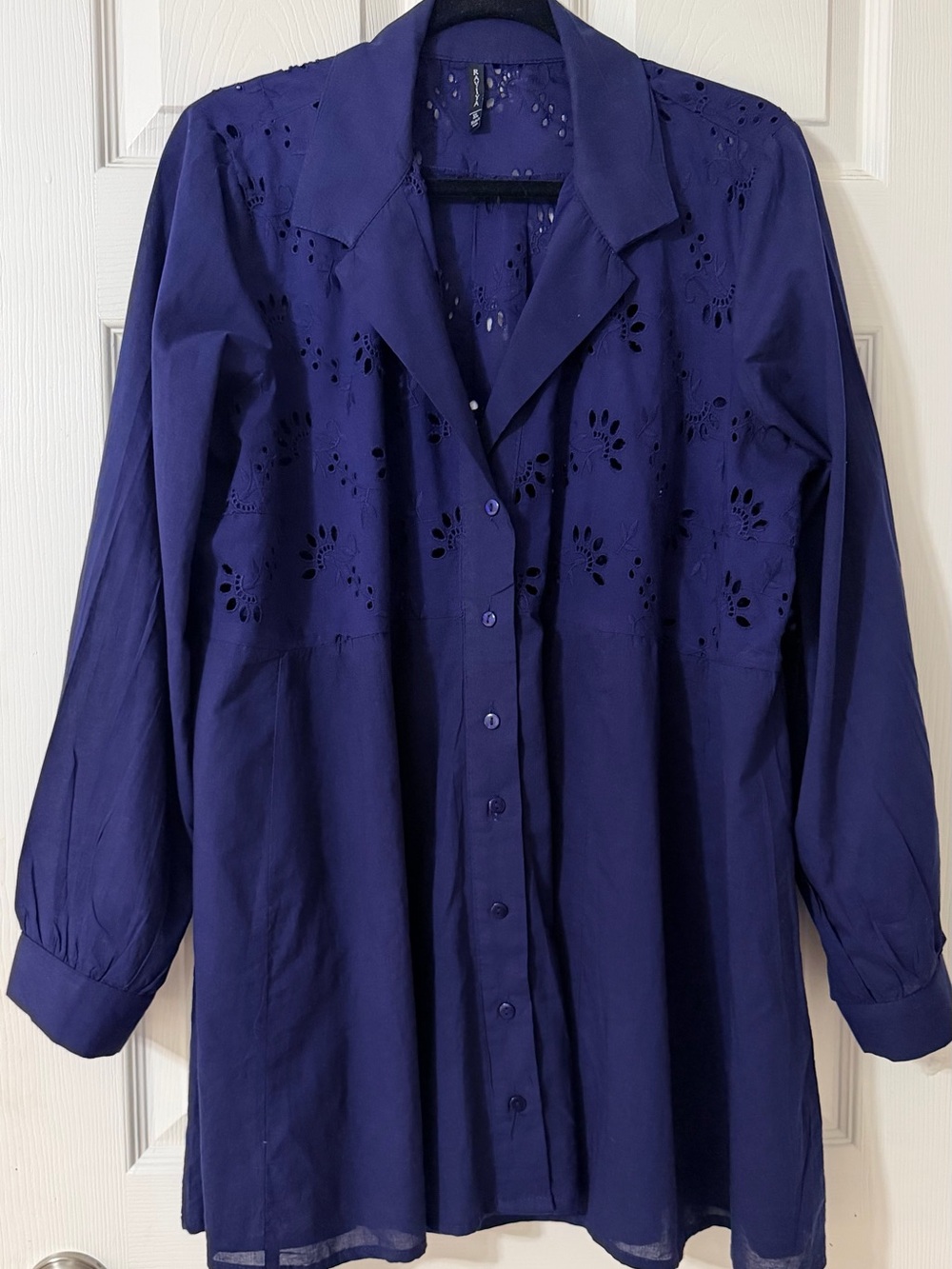 Raviya Navy Eyelet Button-Down Tunic Shirt 100% Cotton
